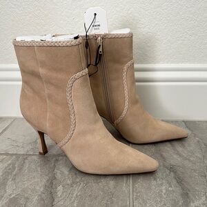 Express Genuine Suede Tan Ankle Boots with Braided detail